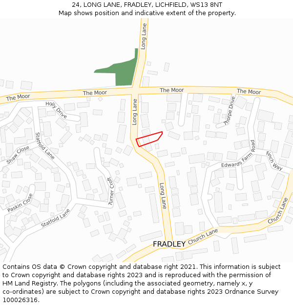 24, LONG LANE, FRADLEY, LICHFIELD, WS13 8NT: Location map and indicative extent of plot