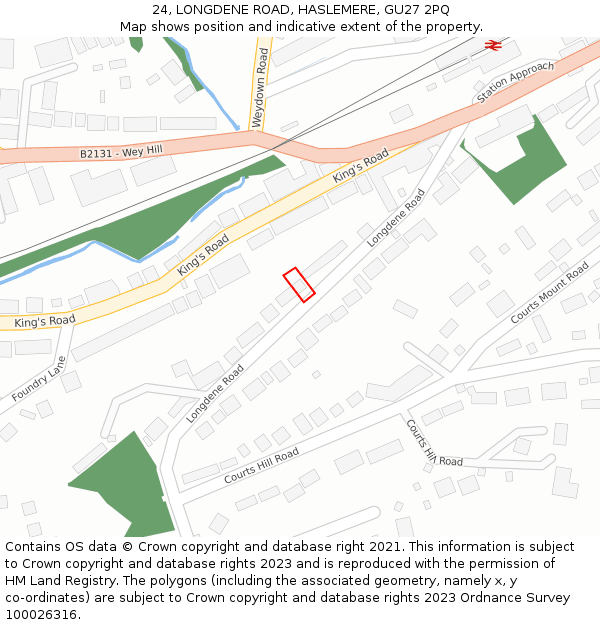 24, LONGDENE ROAD, HASLEMERE, GU27 2PQ: Location map and indicative extent of plot