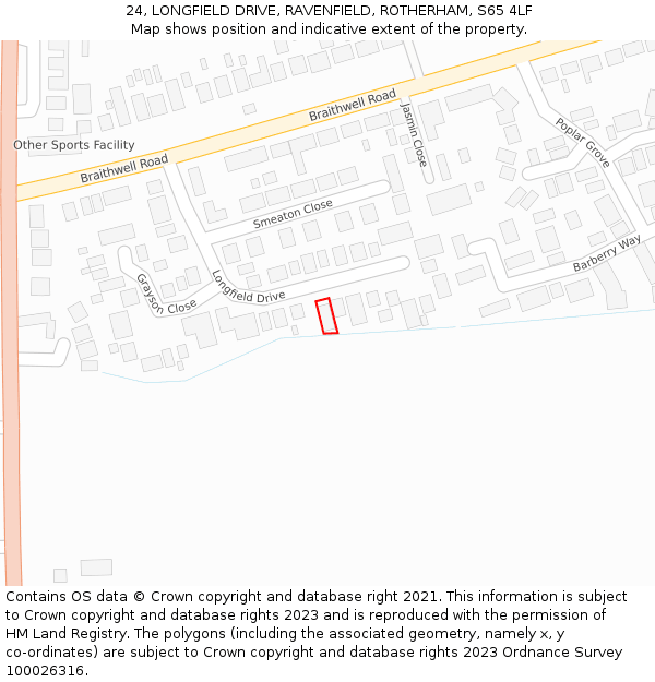 24, LONGFIELD DRIVE, RAVENFIELD, ROTHERHAM, S65 4LF: Location map and indicative extent of plot