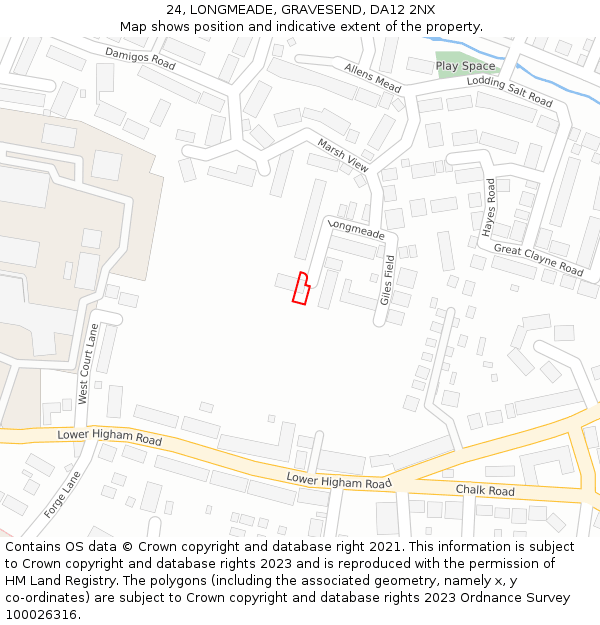 24, LONGMEADE, GRAVESEND, DA12 2NX: Location map and indicative extent of plot