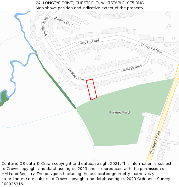 24, LONGTYE DRIVE, CHESTFIELD, WHITSTABLE, CT5 3NG: Location map and indicative extent of plot