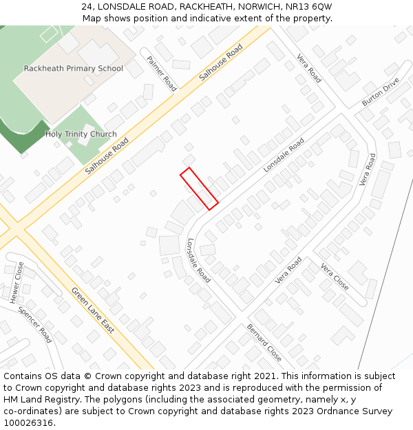 24, LONSDALE ROAD, RACKHEATH, NORWICH, NR13 6QW: Location map and indicative extent of plot