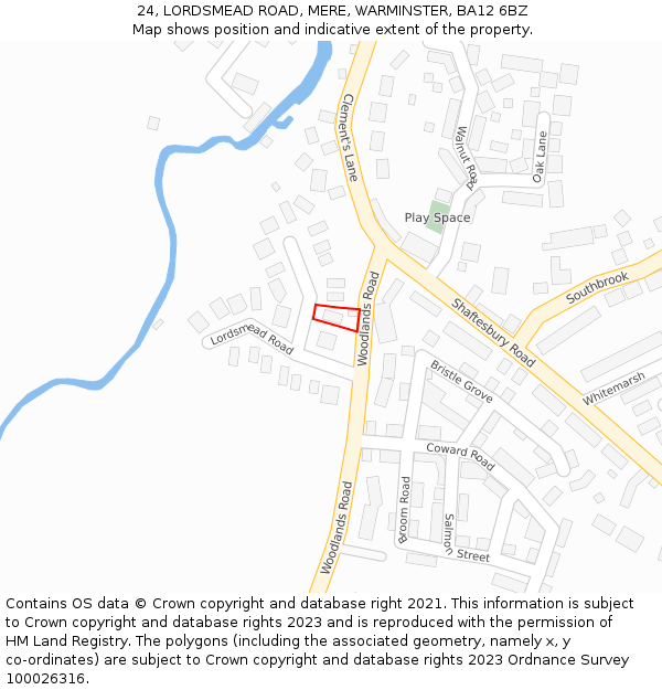 24, LORDSMEAD ROAD, MERE, WARMINSTER, BA12 6BZ: Location map and indicative extent of plot