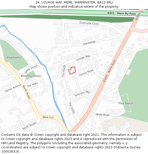 24, LOVAGE WAY, MERE, WARMINSTER, BA12 6RU: Location map and indicative extent of plot