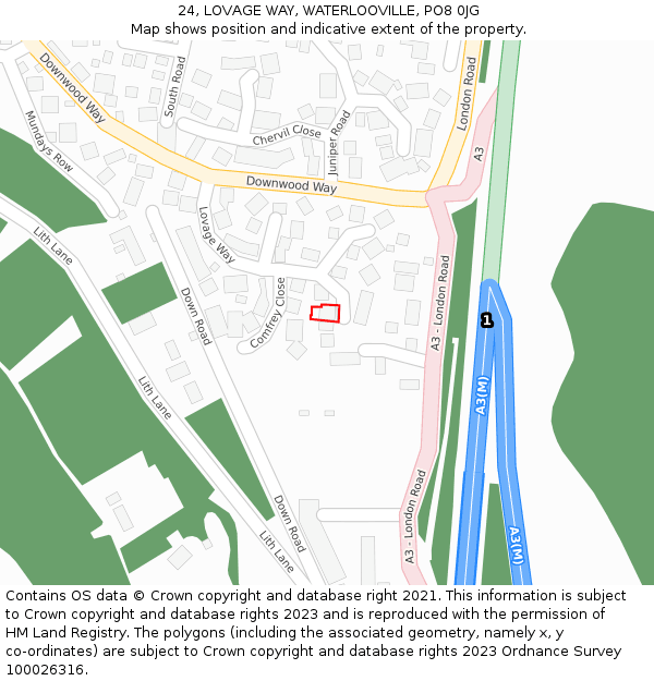 24, LOVAGE WAY, WATERLOOVILLE, PO8 0JG: Location map and indicative extent of plot