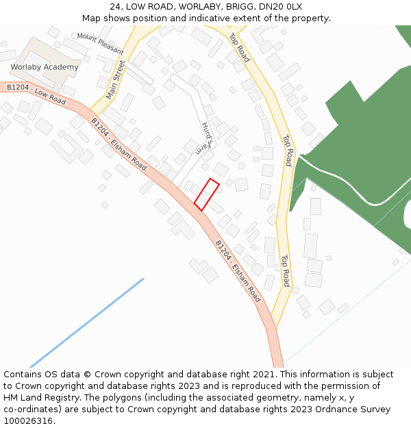 24, LOW ROAD, WORLABY, BRIGG, DN20 0LX: Location map and indicative extent of plot