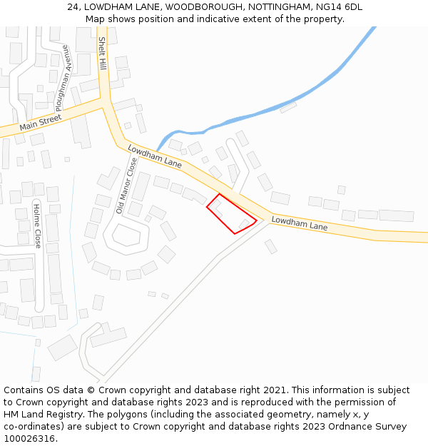 24, LOWDHAM LANE, WOODBOROUGH, NOTTINGHAM, NG14 6DL: Location map and indicative extent of plot