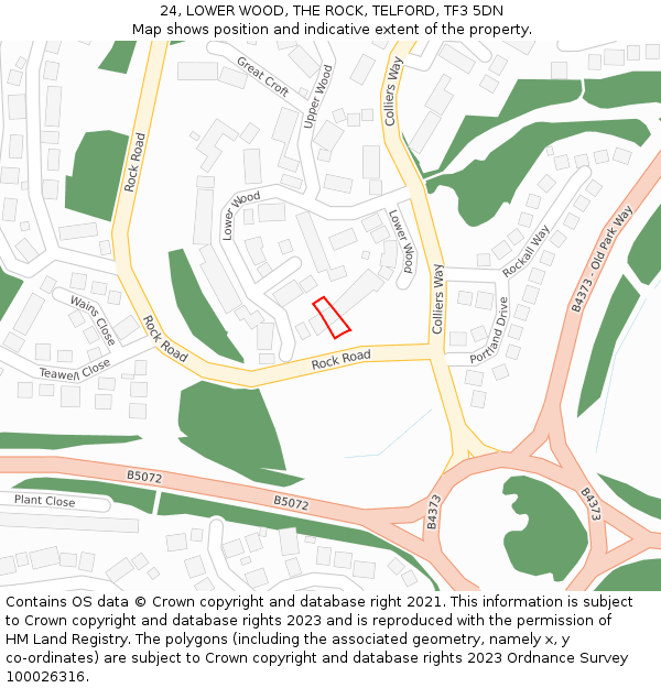 24, LOWER WOOD, THE ROCK, TELFORD, TF3 5DN: Location map and indicative extent of plot