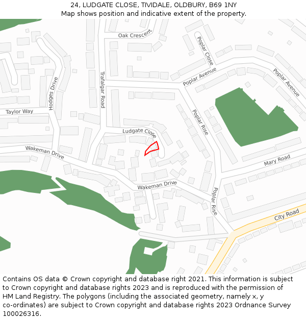 24, LUDGATE CLOSE, TIVIDALE, OLDBURY, B69 1NY: Location map and indicative extent of plot