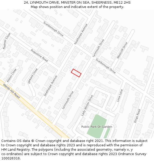 24, LYNMOUTH DRIVE, MINSTER ON SEA, SHEERNESS, ME12 2HS: Location map and indicative extent of plot