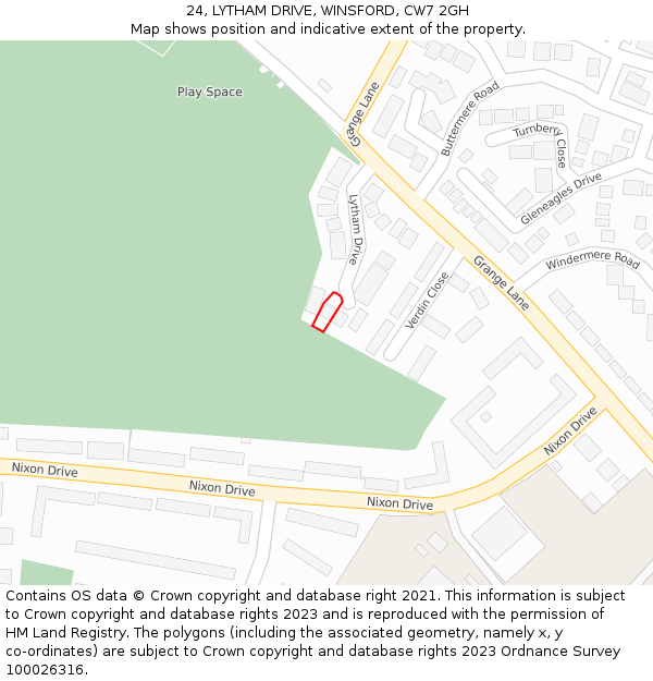 24, LYTHAM DRIVE, WINSFORD, CW7 2GH: Location map and indicative extent of plot