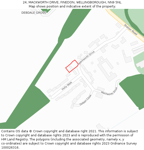 24, MACKWORTH DRIVE, FINEDON, WELLINGBOROUGH, NN9 5NL: Location map and indicative extent of plot