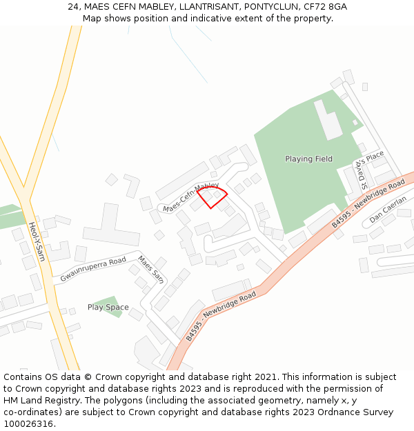 24, MAES CEFN MABLEY, LLANTRISANT, PONTYCLUN, CF72 8GA: Location map and indicative extent of plot