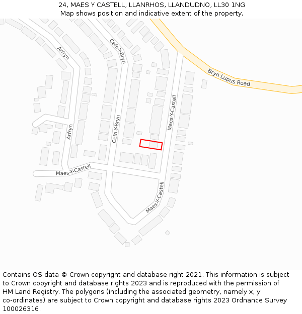 24, MAES Y CASTELL, LLANRHOS, LLANDUDNO, LL30 1NG: Location map and indicative extent of plot
