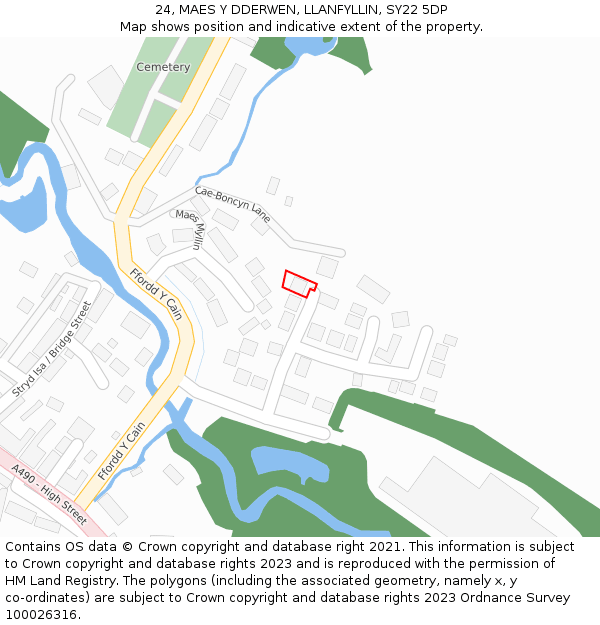24, MAES Y DDERWEN, LLANFYLLIN, SY22 5DP: Location map and indicative extent of plot