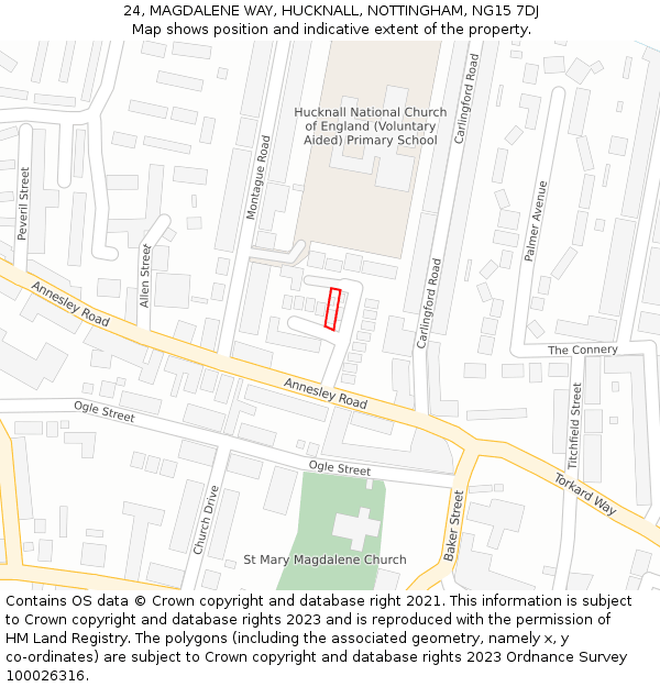 24, MAGDALENE WAY, HUCKNALL, NOTTINGHAM, NG15 7DJ: Location map and indicative extent of plot