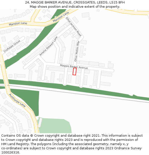 24, MAGGIE BARKER AVENUE, CROSSGATES, LEEDS, LS15 8FH: Location map and indicative extent of plot