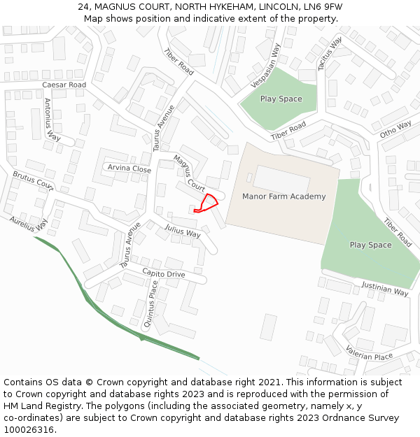 24, MAGNUS COURT, NORTH HYKEHAM, LINCOLN, LN6 9FW: Location map and indicative extent of plot