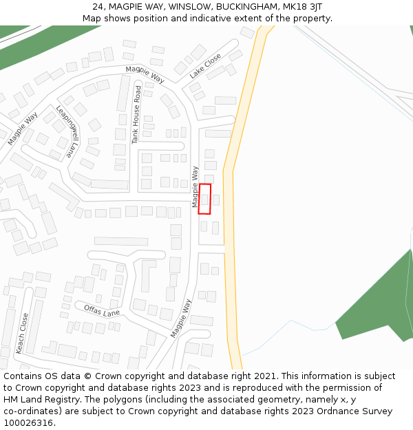 24, MAGPIE WAY, WINSLOW, BUCKINGHAM, MK18 3JT: Location map and indicative extent of plot