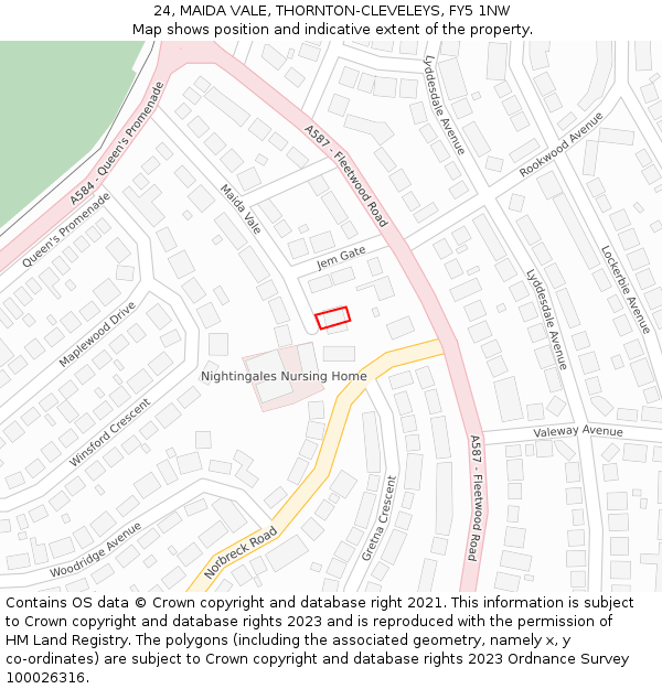 24, MAIDA VALE, THORNTON-CLEVELEYS, FY5 1NW: Location map and indicative extent of plot