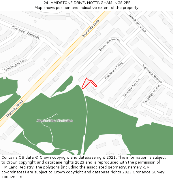 24, MAIDSTONE DRIVE, NOTTINGHAM, NG8 2RF: Location map and indicative extent of plot