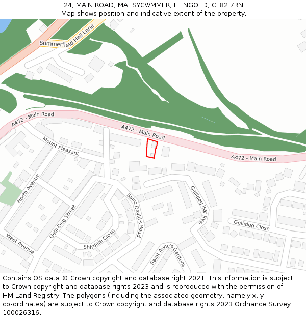 24, MAIN ROAD, MAESYCWMMER, HENGOED, CF82 7RN: Location map and indicative extent of plot