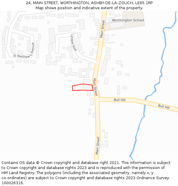 24, MAIN STREET, WORTHINGTON, ASHBY-DE-LA-ZOUCH, LE65 1RP: Location map and indicative extent of plot