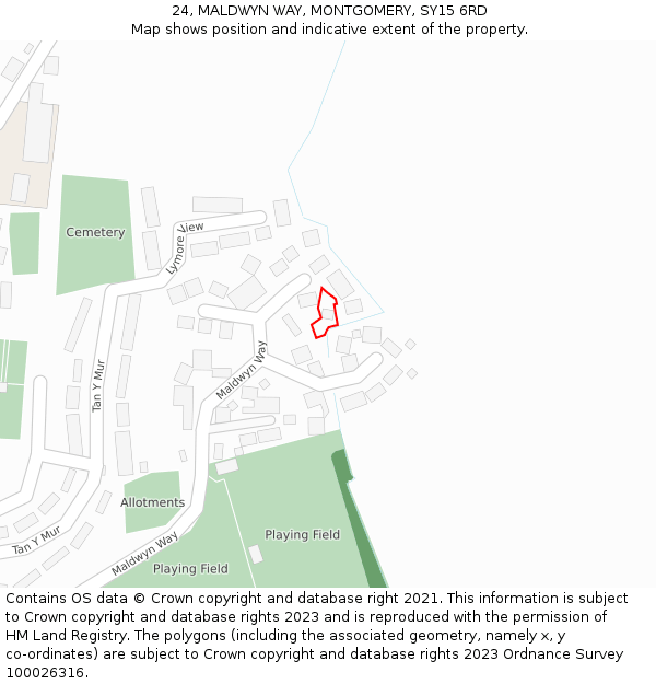 24, MALDWYN WAY, MONTGOMERY, SY15 6RD: Location map and indicative extent of plot