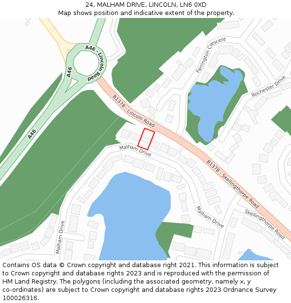 24, MALHAM DRIVE, LINCOLN, LN6 0XD: Location map and indicative extent of plot