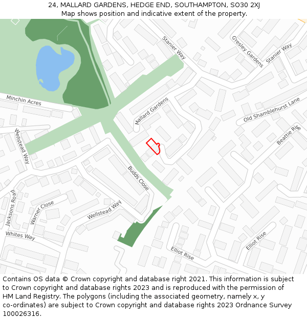 24, MALLARD GARDENS, HEDGE END, SOUTHAMPTON, SO30 2XJ: Location map and indicative extent of plot