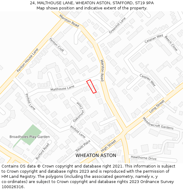 24, MALTHOUSE LANE, WHEATON ASTON, STAFFORD, ST19 9PA: Location map and indicative extent of plot