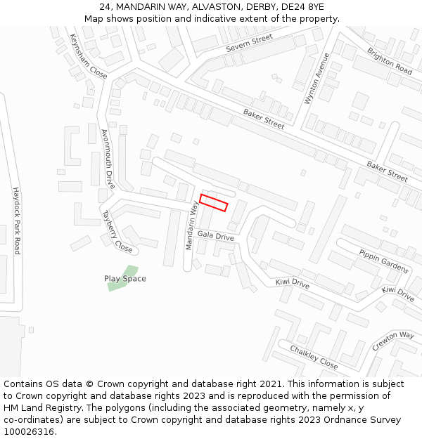 24, MANDARIN WAY, ALVASTON, DERBY, DE24 8YE: Location map and indicative extent of plot