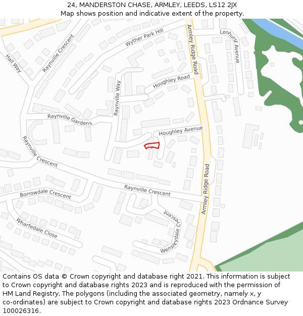 24, MANDERSTON CHASE, ARMLEY, LEEDS, LS12 2JX: Location map and indicative extent of plot