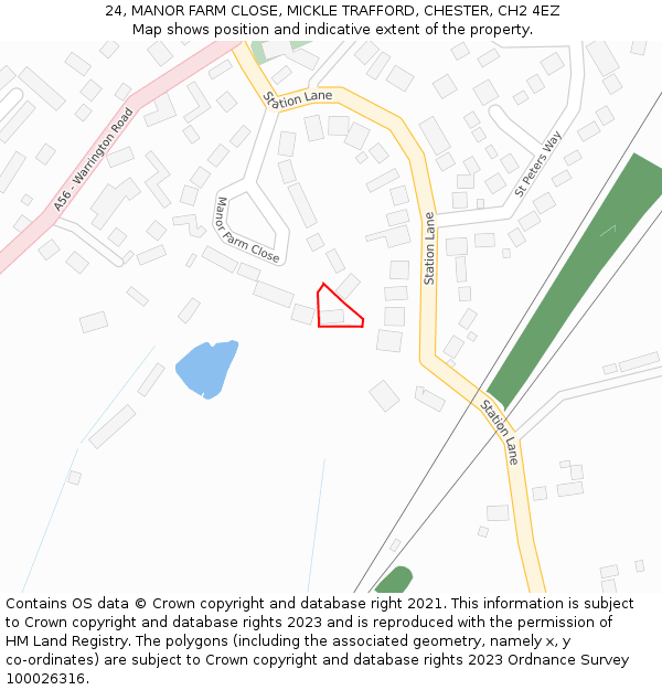 24, MANOR FARM CLOSE, MICKLE TRAFFORD, CHESTER, CH2 4EZ: Location map and indicative extent of plot