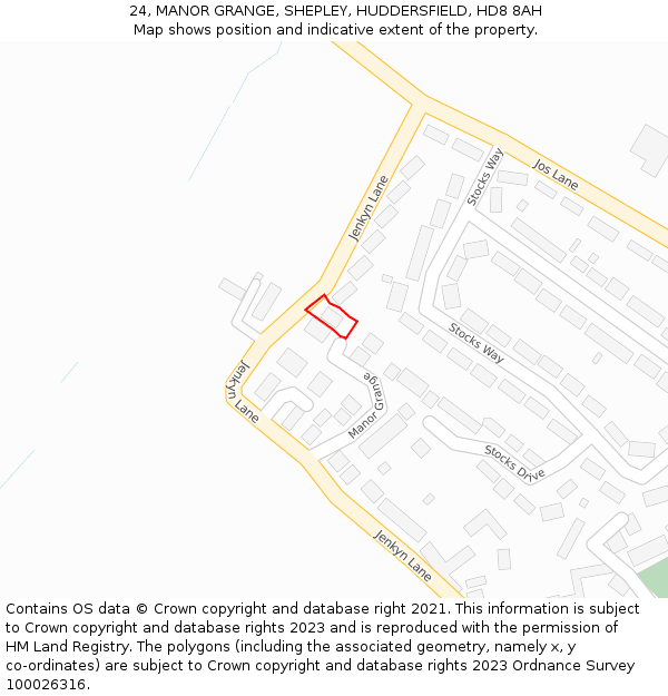 24, MANOR GRANGE, SHEPLEY, HUDDERSFIELD, HD8 8AH: Location map and indicative extent of plot