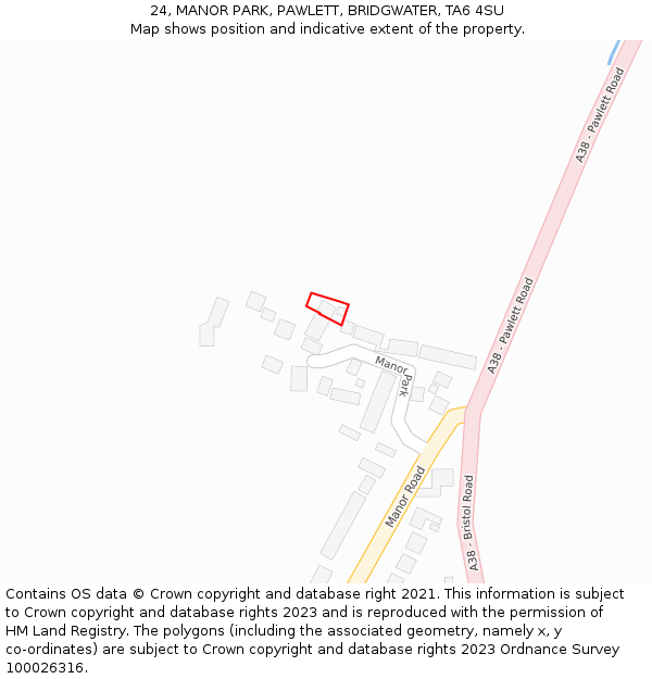 24, MANOR PARK, PAWLETT, BRIDGWATER, TA6 4SU: Location map and indicative extent of plot