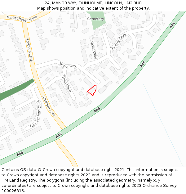 24, MANOR WAY, DUNHOLME, LINCOLN, LN2 3UR: Location map and indicative extent of plot