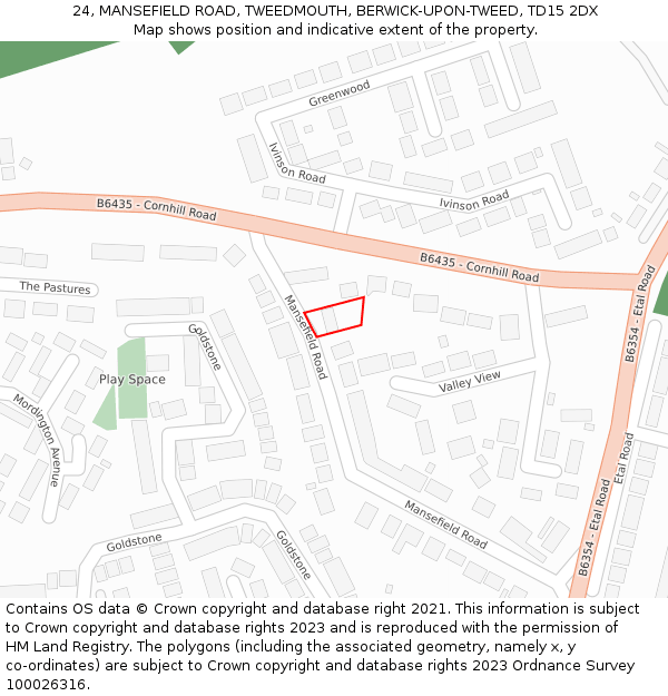 24, MANSEFIELD ROAD, TWEEDMOUTH, BERWICK-UPON-TWEED, TD15 2DX: Location map and indicative extent of plot