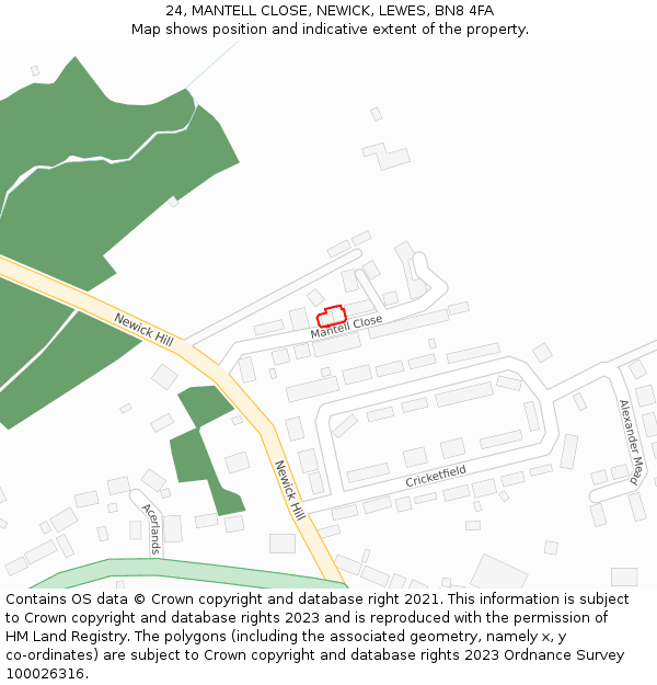 24, MANTELL CLOSE, NEWICK, LEWES, BN8 4FA: Location map and indicative extent of plot