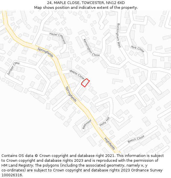 24, MAPLE CLOSE, TOWCESTER, NN12 6XD: Location map and indicative extent of plot