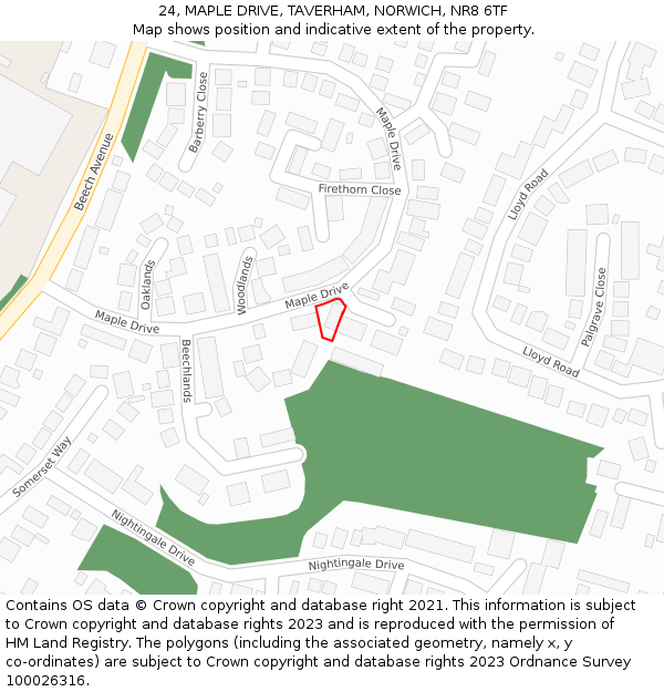 24, MAPLE DRIVE, TAVERHAM, NORWICH, NR8 6TF: Location map and indicative extent of plot