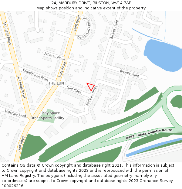 24, MARBURY DRIVE, BILSTON, WV14 7AP: Location map and indicative extent of plot