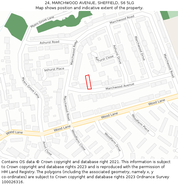 24, MARCHWOOD AVENUE, SHEFFIELD, S6 5LG: Location map and indicative extent of plot