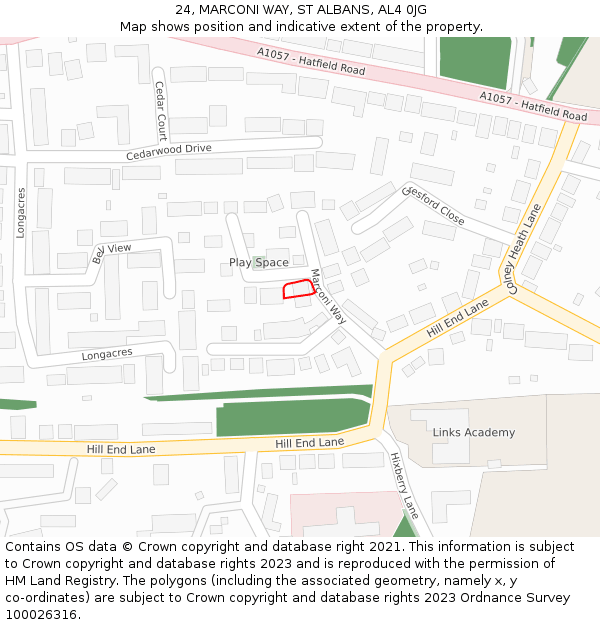 24, MARCONI WAY, ST ALBANS, AL4 0JG: Location map and indicative extent of plot