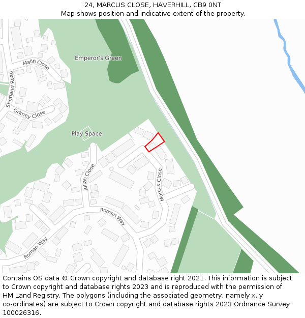 24, MARCUS CLOSE, HAVERHILL, CB9 0NT: Location map and indicative extent of plot