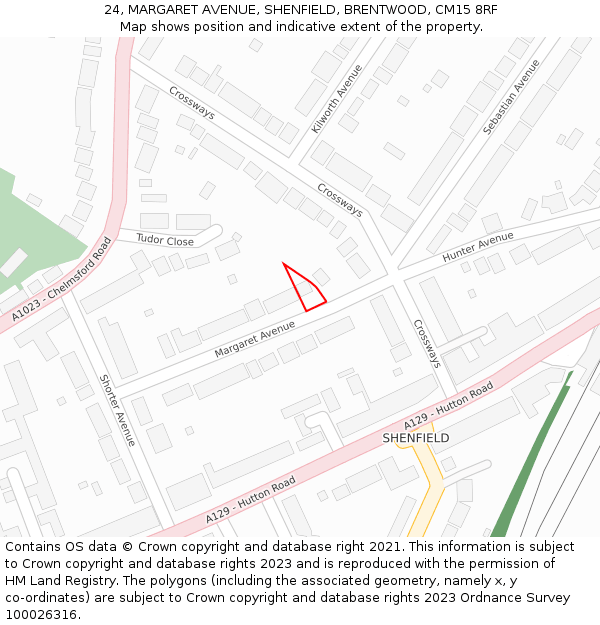 24, MARGARET AVENUE, SHENFIELD, BRENTWOOD, CM15 8RF: Location map and indicative extent of plot