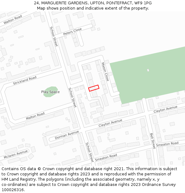 24, MARGUERITE GARDENS, UPTON, PONTEFRACT, WF9 1PG: Location map and indicative extent of plot