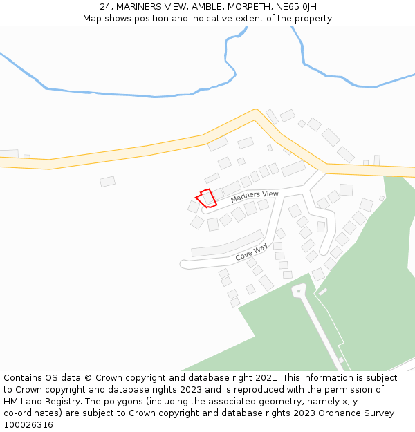 24, MARINERS VIEW, AMBLE, MORPETH, NE65 0JH: Location map and indicative extent of plot