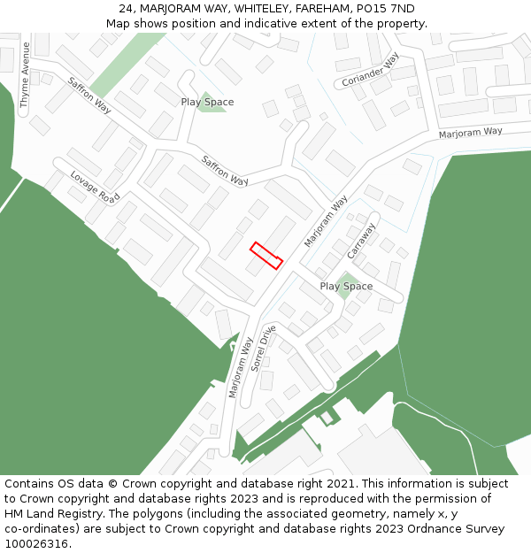 24, MARJORAM WAY, WHITELEY, FAREHAM, PO15 7ND: Location map and indicative extent of plot