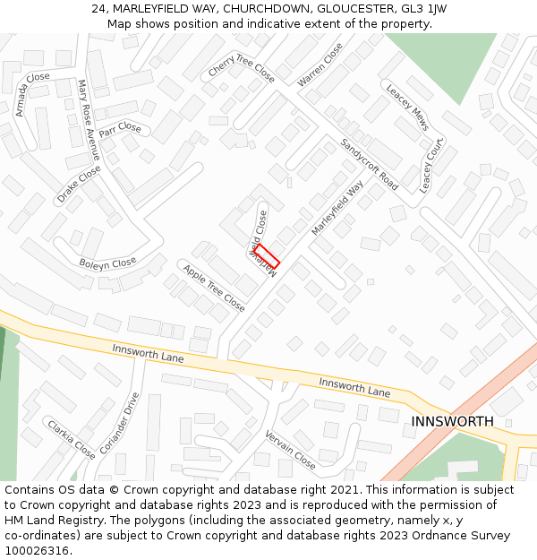 24, MARLEYFIELD WAY, CHURCHDOWN, GLOUCESTER, GL3 1JW: Location map and indicative extent of plot